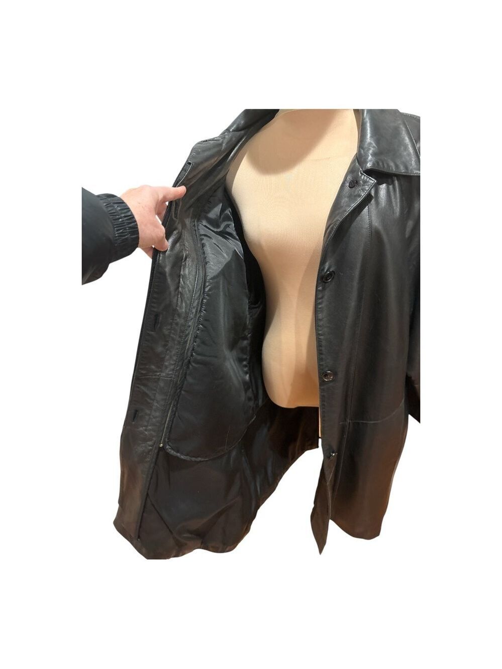 80s COLDWATER CREEK SOFT LEATHER BLACK CONCEALED BUTTON STOLLER COAT SZ XL - Picture 9 of 10